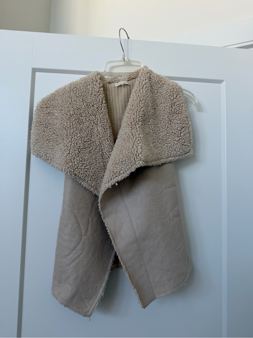 Copper Key Beige Faux Shearling Open-Front Vest